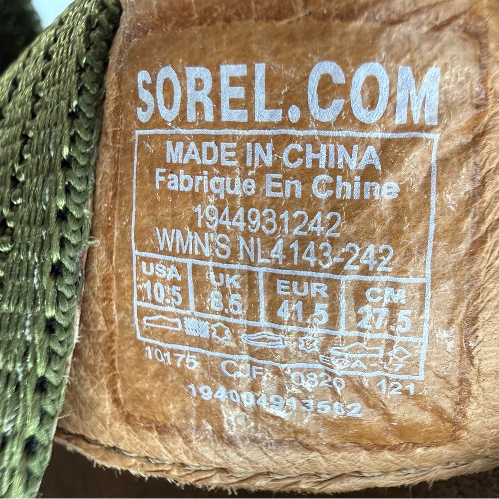 SOREL Joanie II Leather Modern Olive Green Wedge Heeled Sandal Stretch Straps - Picture 5 of 17